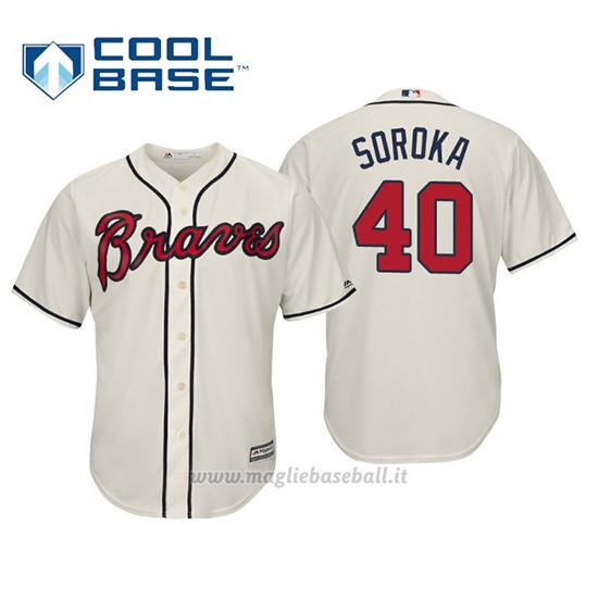 Maglia Baseball Uomo Atlanta Braves Mike Soroka Cool Base Majestic Alternato 2019 Crema